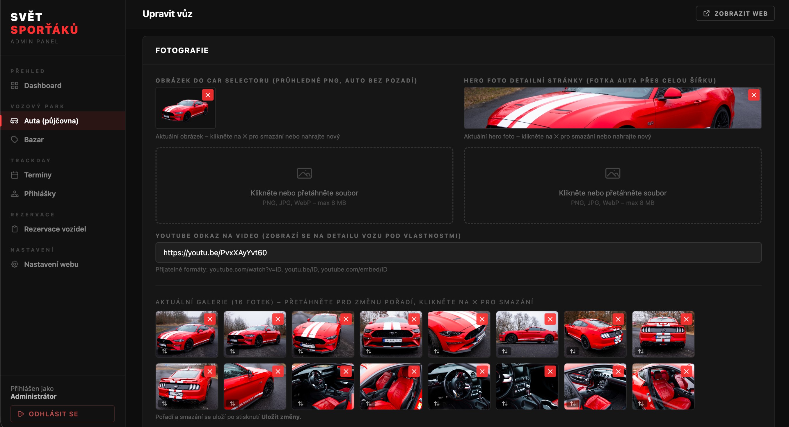 Admin panel: per-car detail editor